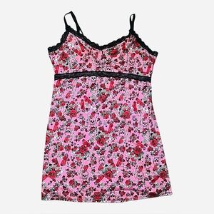 Nick & Sarah Women Intimate pink floral/scull nightgown/chemise M black lace